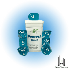 SET OF 7 DICE: TRANSLUCENT PEACOCK BLUE